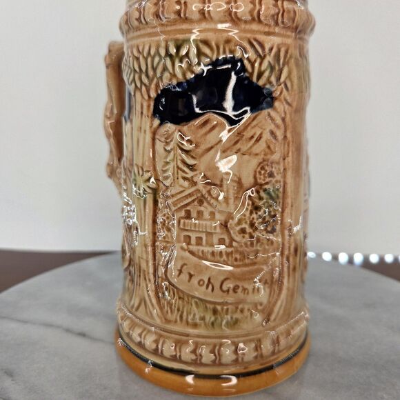 Vintage Made in Japan Beer Stein Tankard Relief Liebundlied Froh Gemut 3D Scene - Picture 6 of 14